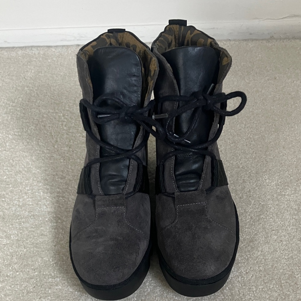 Fly London Black Lace Up Wedge Boots - Picture 3 of 7